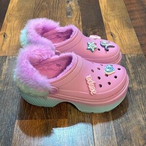 AESPA X CROCS Pink Fuzzy Platform Clogs